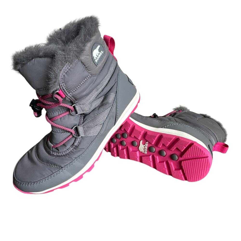 Sorel Whitney Short Lace Kids Boot Size 7 Big Kid Quarry Gray Pink Waterproof